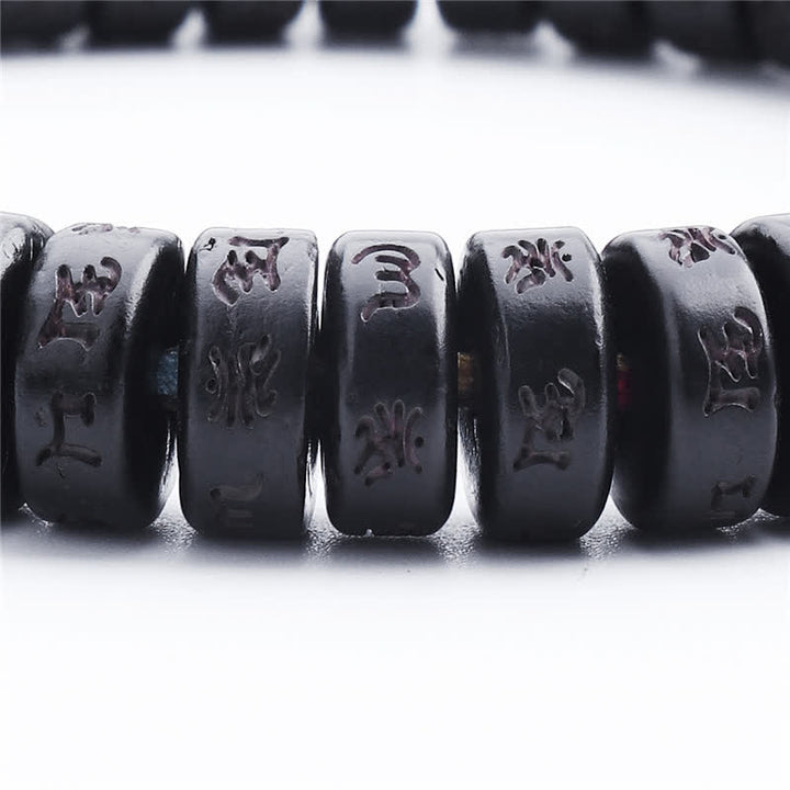 Buddha Stones Perline di guscio di cocco tibetano Braccialetto della felicità con mantra Om Mani Padme Hum inciso