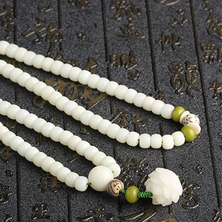 Collana con bracciale in giada bianca Bodhi Lotus Mala Harmony Buddha Stones