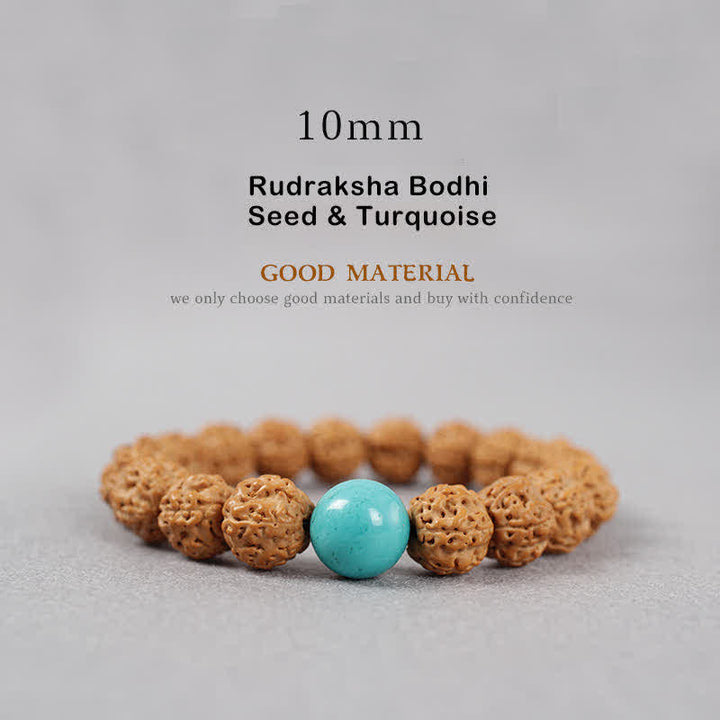 Buddha Stones Tibet Rudraksha Bodhi Seed Dzi Bead Ambra Turchese Bracciale della Ricchezza