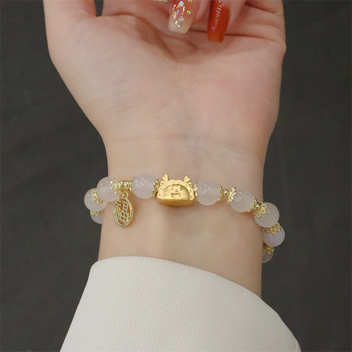 Buddha Stones Anno del Drago Agata Rossa Quarzo Fragola Ossidiana Nera Giada Granato Perla Cinabro Drago Gnocco Fortuna Fu Bracciale Personaggio - image 9