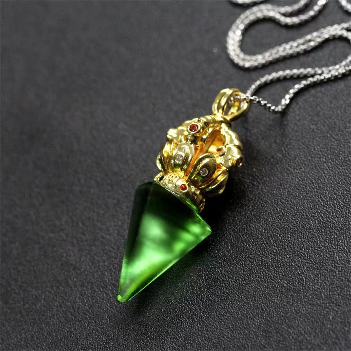 Buddha Stones Tibetano Dorje Vajra 4 punte Loto Liuli Cristallo Forza Collana Pendente
