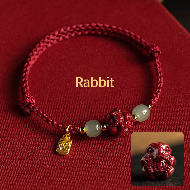 Buddha Stones , cinabro naturale, zodiaco cinese, giada Hetian, carattere Fu, braccialetto di corda della fortuna