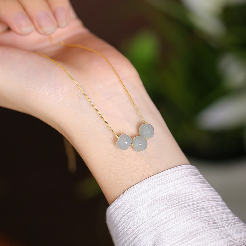 Collana con ciondolo a forma di farfalla Buddha che ride in giada ciano naturale Hetian Jade in argento sterling 925 - Tre perle di giada Hetian - image 11
