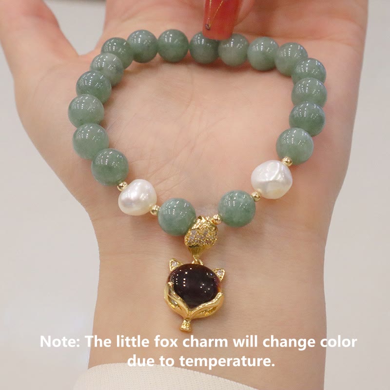 Braccialetto portafortuna con ciondolo volpe che cambia colore, perle di giada e Buddha Stones