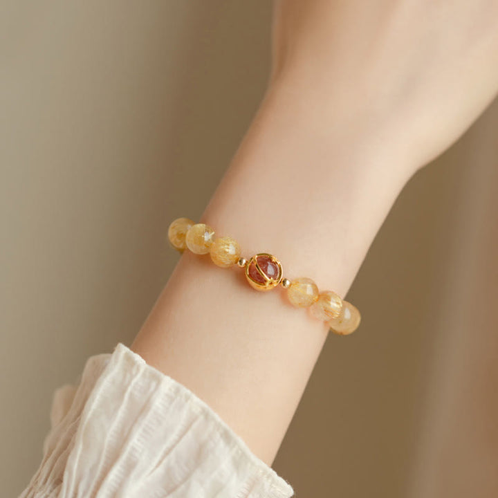Braccialetto di protezione a forma di stella in quarzo rutilato dorato Buddha Stones Strawberry Quartz