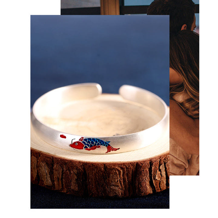 Braccialetto con polsino portafortuna in argento sterling 999 con pesce koi Buddha Stones - image 6