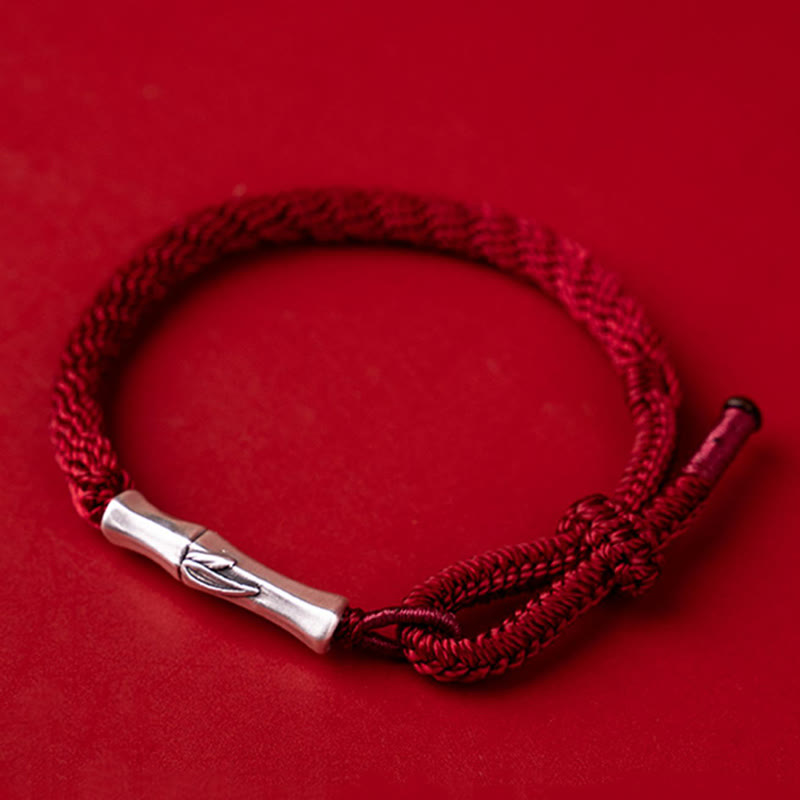 Braccialetto in argento sterling 925 con nodo di reincarnazione in bambù e corda di protezione dalla fortuna