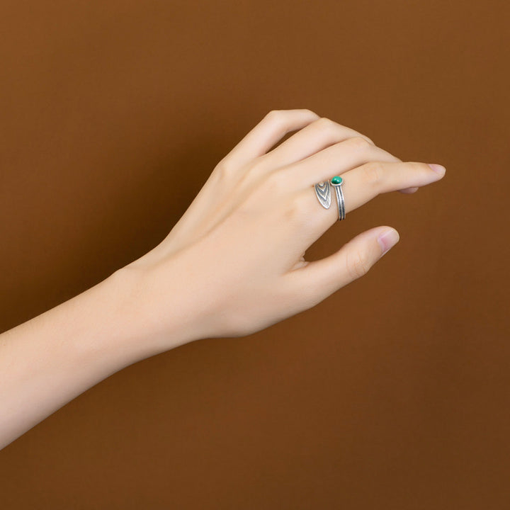 Anello di protezione con perline di malachite in argento sterling 925 Buddha Stones