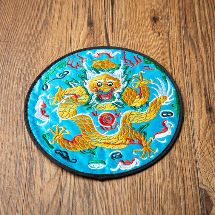 Buddha Stones Dragon Ricamo Sottobicchiere Tazza Sottobicchiere Tazza da Tè Kung Fu Tappetino da Tè