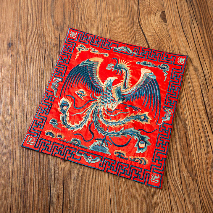 Buddha Stones Phoenix Dragon Kirin Ricamo Sottobicchiere per tazza da tè Sottobicchiere per tazza da tè Kung Fu