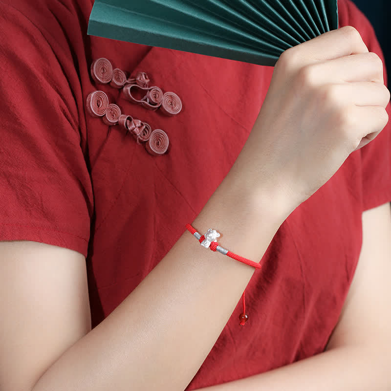 Braccialetto in corda rossa con Buddha Stones in argento sterling 999, zodiaco cinese, fortuna e forza