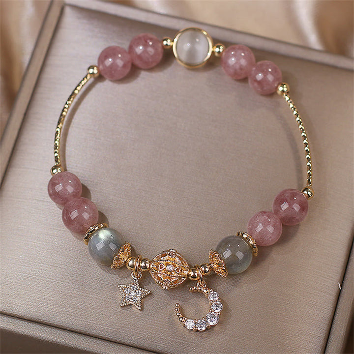 Bracciale Buddha Stones Quarzo fragola Pietra di luna Stella luna Amore