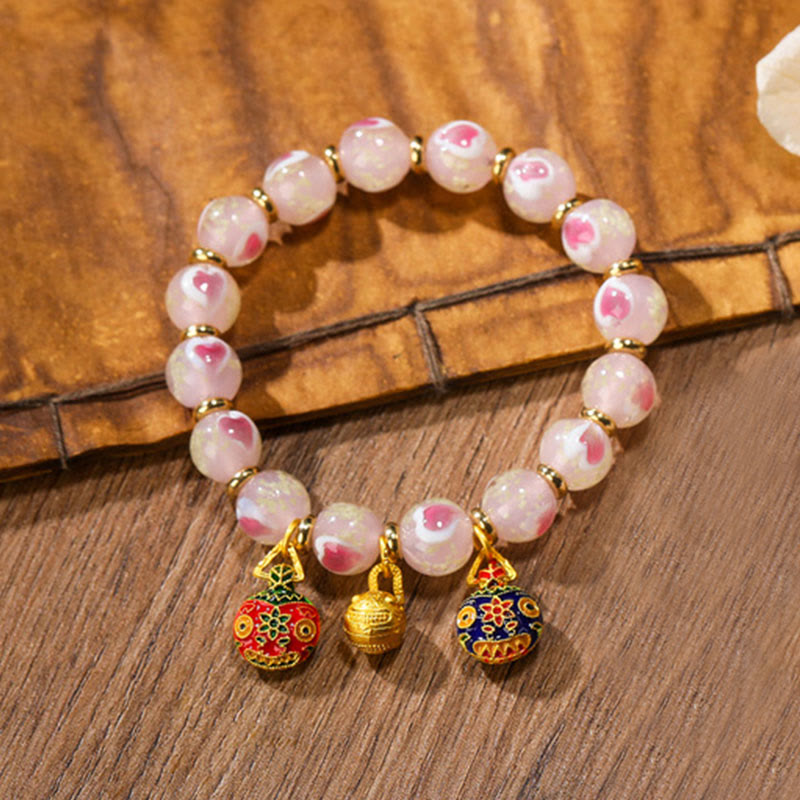Buddha Stones Oro Deglutizione Bestia Famiglia Ciondolo Luminoso Rosa Cuore Amore Fluorescente Liuli Perline di Vetro Braccialetto Benedizioni