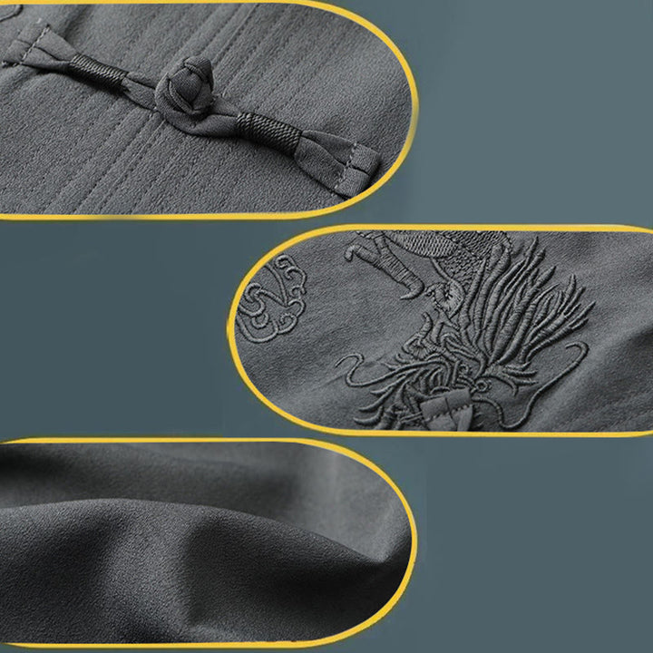 Buddha Stones Tang Suit Hanfu Drago Cinese Tradizionale Kung Fu Uniforme Manica Corta Top e Pantaloni Abbigliamento Uomo Set