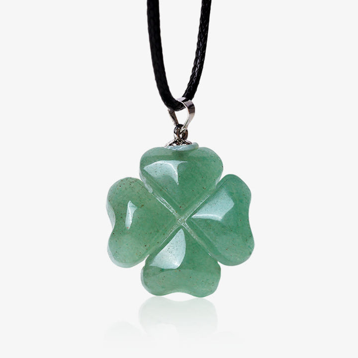 Collana con ciondolo in corda di cuoio con quadrifoglio e avventurina verde in argento sterling 925 Buddha Stones