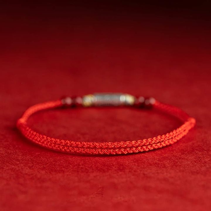 Buddha Stones 925 Sterling Silver Koi Fish Cinnabar Bead Wealth Braccialetto intrecciato artigianale Cavigliera