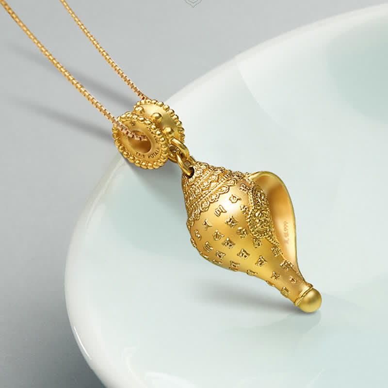 Collana con ciondolo portafortuna in conchiglia Shankha in argento sterling 999