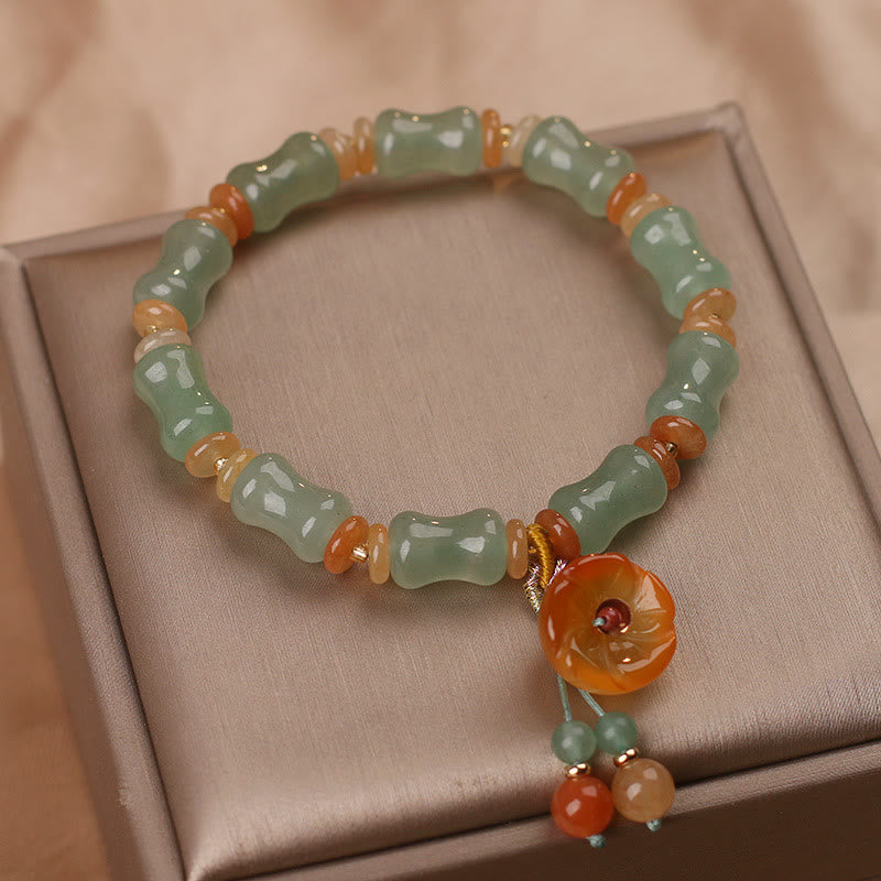 Braccialetto della fortuna con motivo a fiori di bambù e giada naturale Buddha Stones