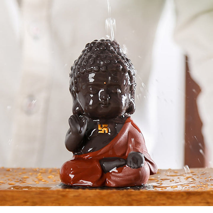 Buddha Stones Piccolo Buddha Serenity Argilla Viola Decorazione della scrivania di casa