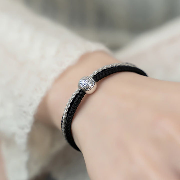 Braccialetto in corda con Buddha Stones in argento sterling 925 tibetano Zakiram, dea della ricchezza e della fortuna
