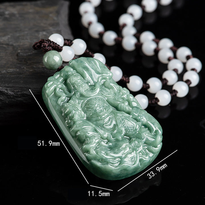 Collana con ciondolo di giada naturale Guan Gong Amuleto Ricchezza