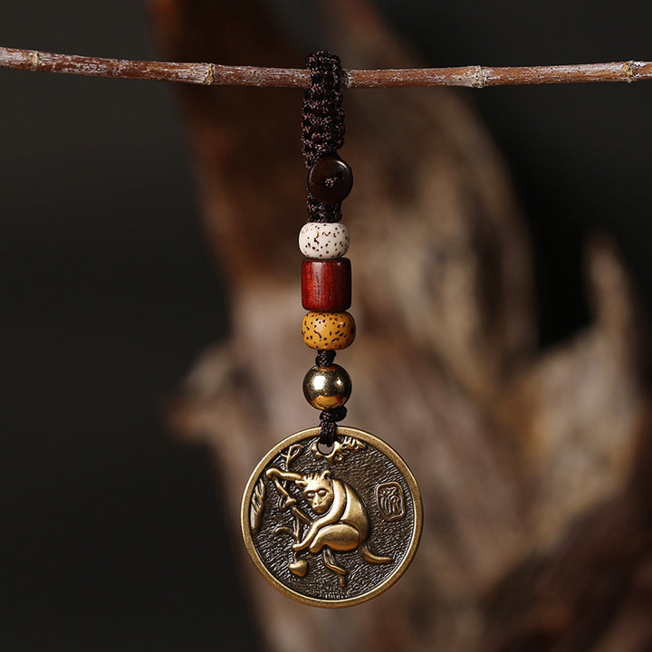 Portachiavi con decorazione in rame con zodiaco cinese e fortuna