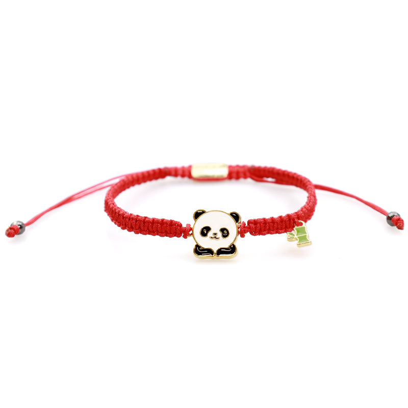 Braccialetto portafortuna rosso in bambù con panda fatto a mano in tibetano con Buddha Stones