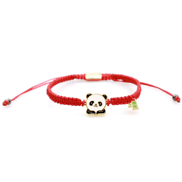 Braccialetto portafortuna rosso in bambù con panda fatto a mano in tibetano con Buddha Stones