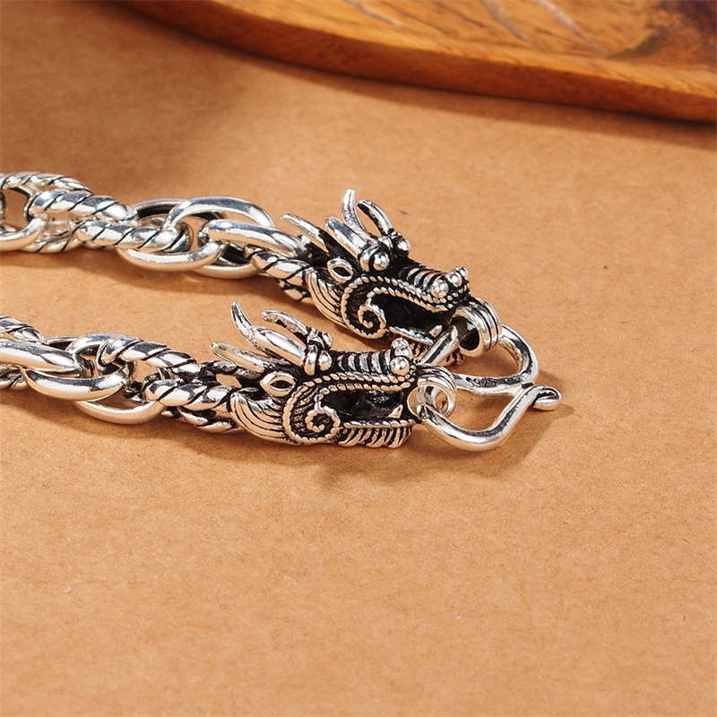 Braccialetto di protezione della fortuna del drago in argento sterling 925 Buddha Stones