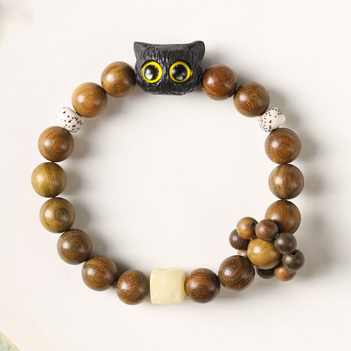 Braccialetto rilassante Buddha Stones Green Sandalwood Ebony Wood Cat Peace - image 6
