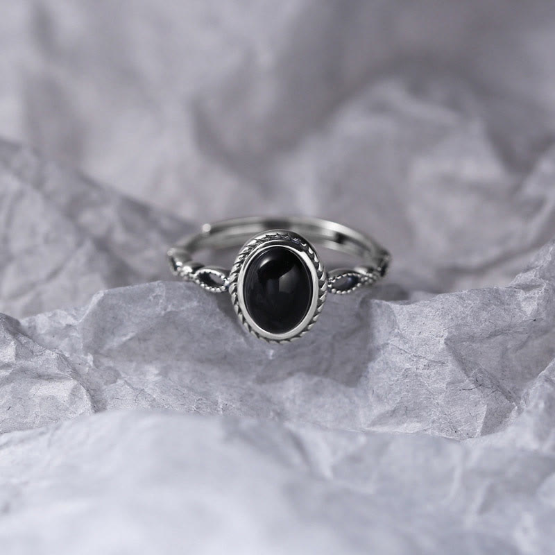 Anello della fortuna in onice nero in argento sterling 925 Buddha Stones