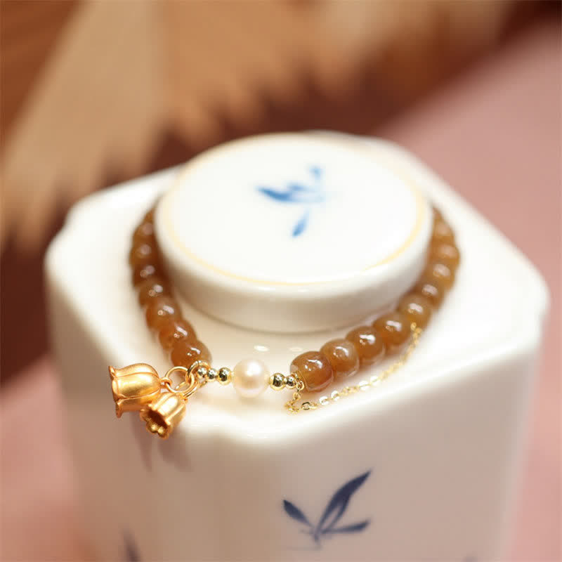 Braccialetto con ciondolo in argento sterling 925 con giada naturale di Hetian e mughetto