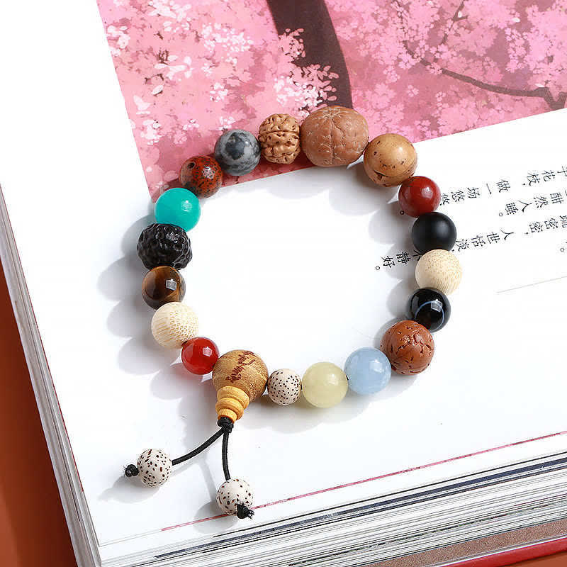 Bracciale Mala da polso Buddha Stones, semi di Bodhi, agata, saggezza e armonia