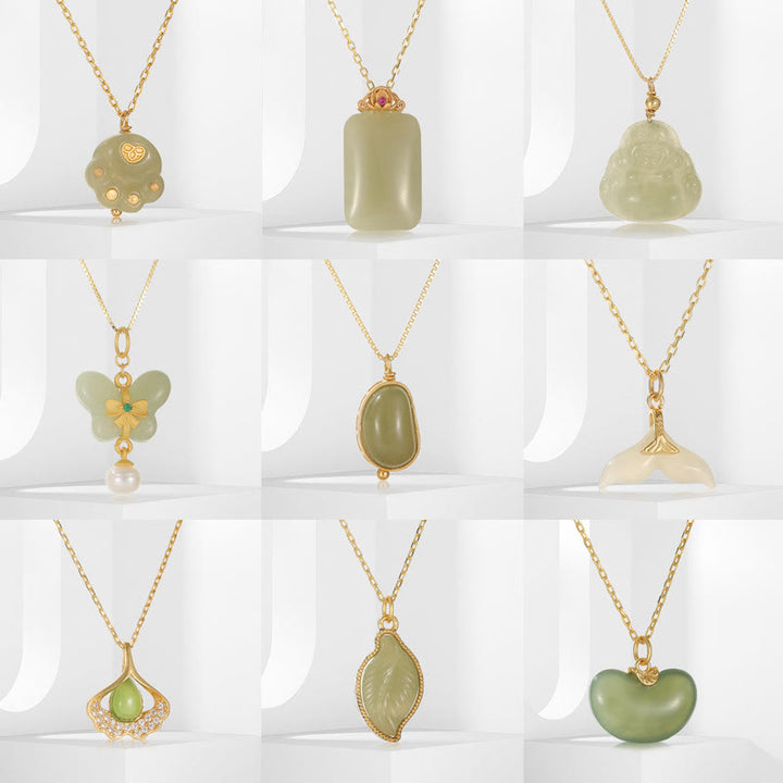 Collana con ciondolo a forma di farfalla Buddha che ride in giada ciano naturale Hetian Jade in argento sterling 925 - image 48