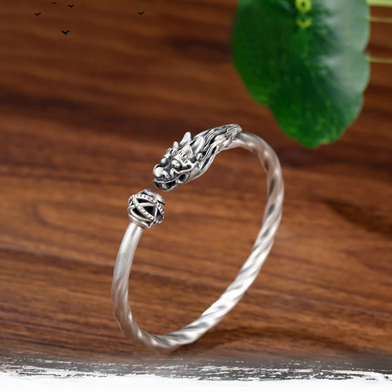 Buddha Stones 999 Sterling Silver Anno del Drago Fortuna Forza Braccialetto Polsino in Metallo