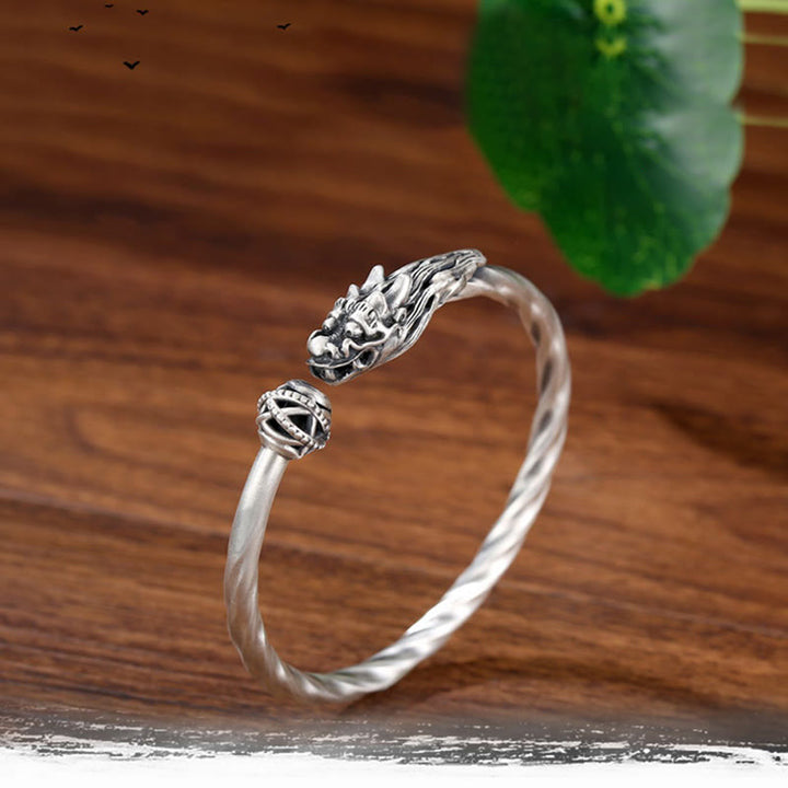 Buddha Stones 999 Sterling Silver Anno del Drago Fortuna Forza Braccialetto Polsino in Metallo