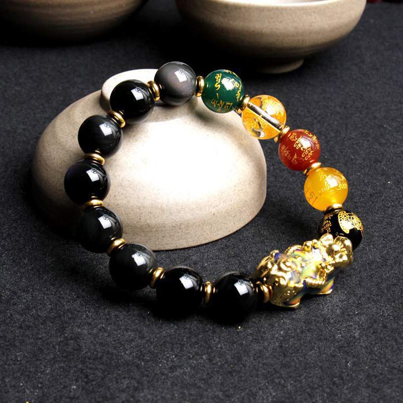 Braccialetto della ricchezza in ossidiana Pixiu che cambia colore Buddha Stones