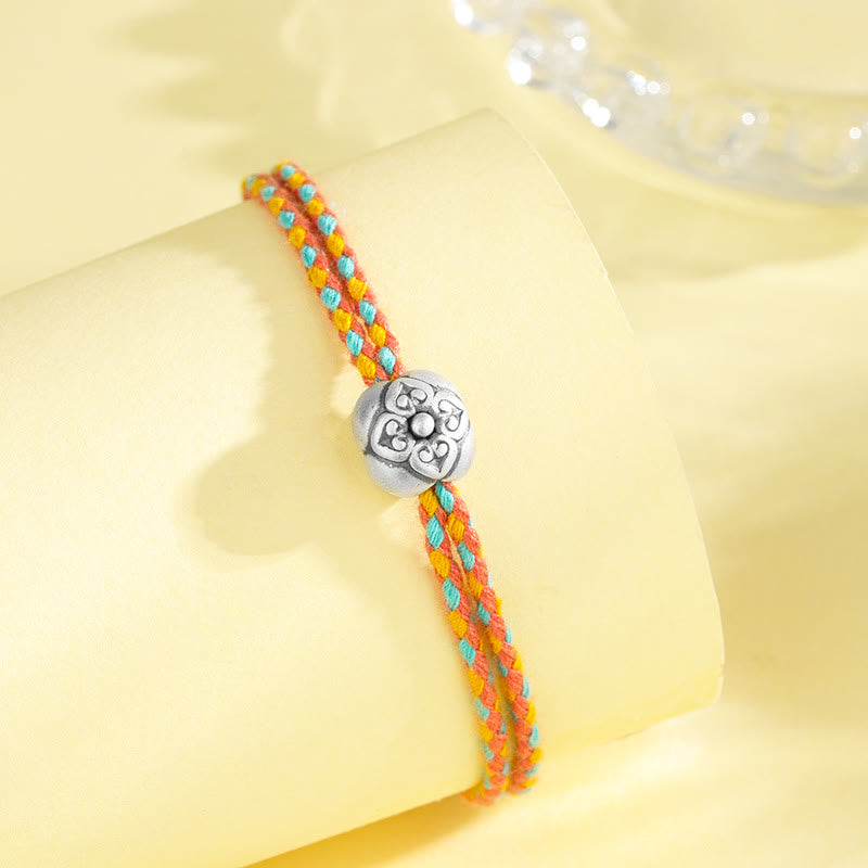 Bracciale intrecciato multicolore Buddha Stones in argento sterling 999 Persimmon Luck