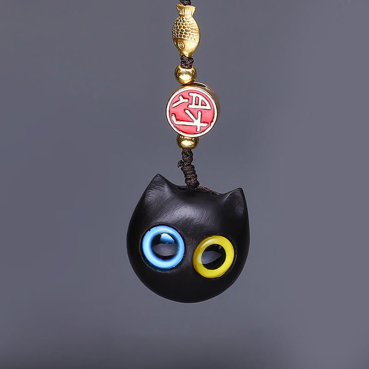 Buddha Stones Thuja Sutchuenensis Sandalo verde Bosso Mini animale carino Coniglio Gatto Cervo Balena Prosperità Telefono Decorazioni appese - Gatto con occhi gialli blu e sandalo rosso - image 5
