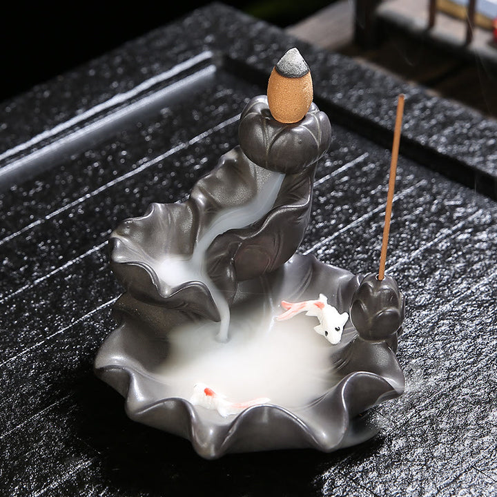 Decorazione per bruciatore di incenso portafortuna con pesce koi Buddha Stones