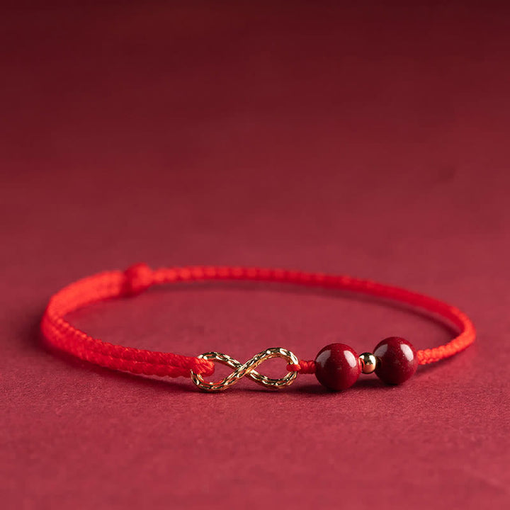 Buddha Stones Cinnabar Benedizione Rosso String 14K Oro Simbolo Infinito Bracciale Cavigliera