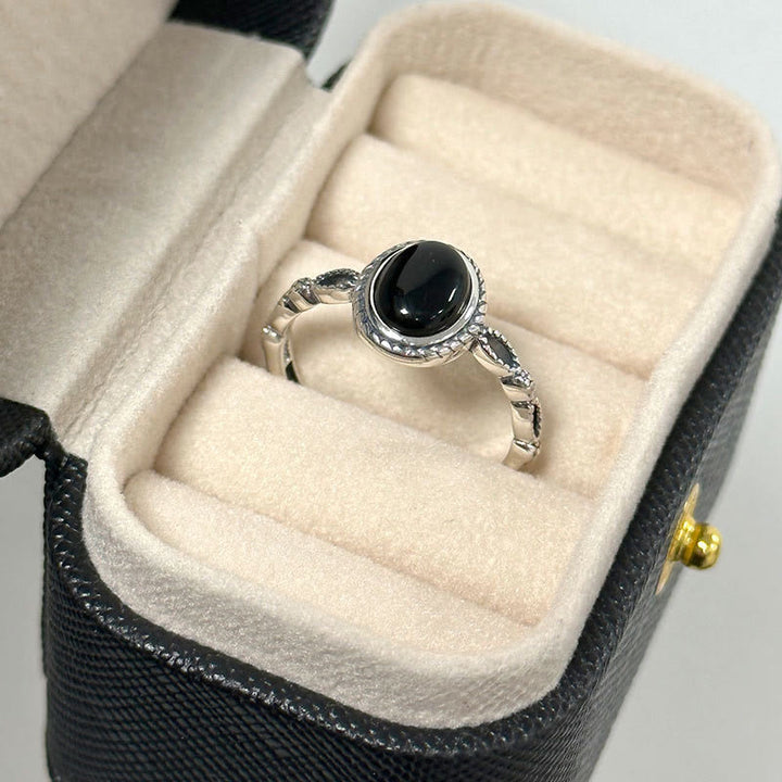 Anello della fortuna in onice nero in argento sterling 925 Buddha Stones
