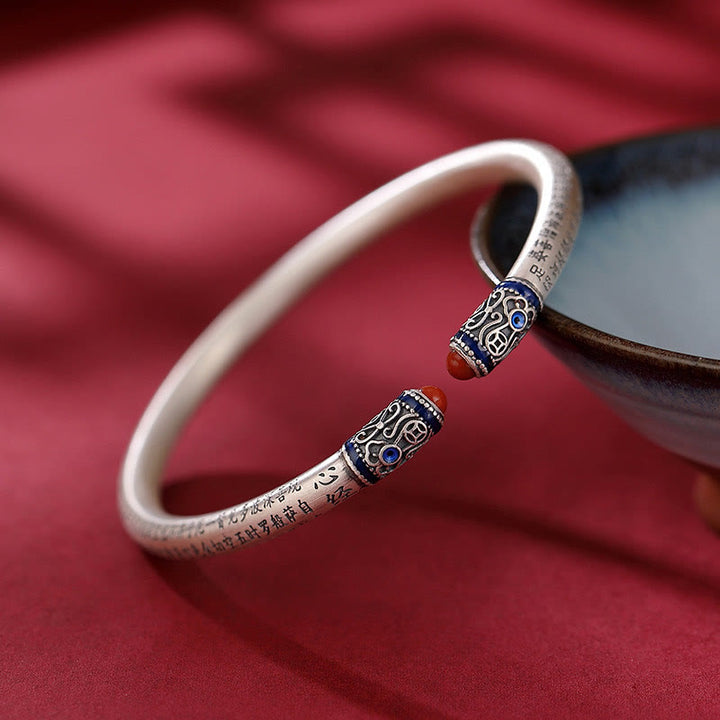 Braccialetto di protezione in agata rossa incisa con sutra del cuore in argento sterling 999 Buddha Stones