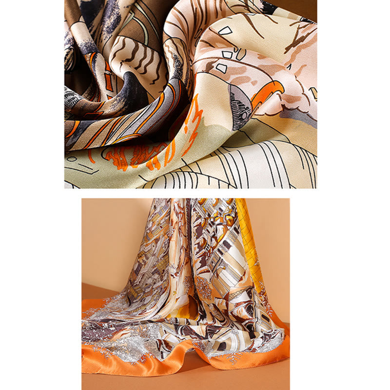 Buddha Stones Dipinto ad olio Città Scena innevata Castello Loto 100% seta di gelso Sciarpa per capelli al collo - image 13