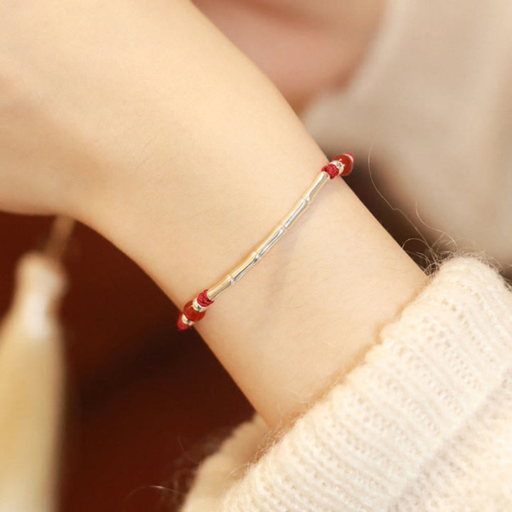Braccialetto intrecciato con perline di protezione in argento sterling 925 Buddha Stones, agata bianca e agata rossa