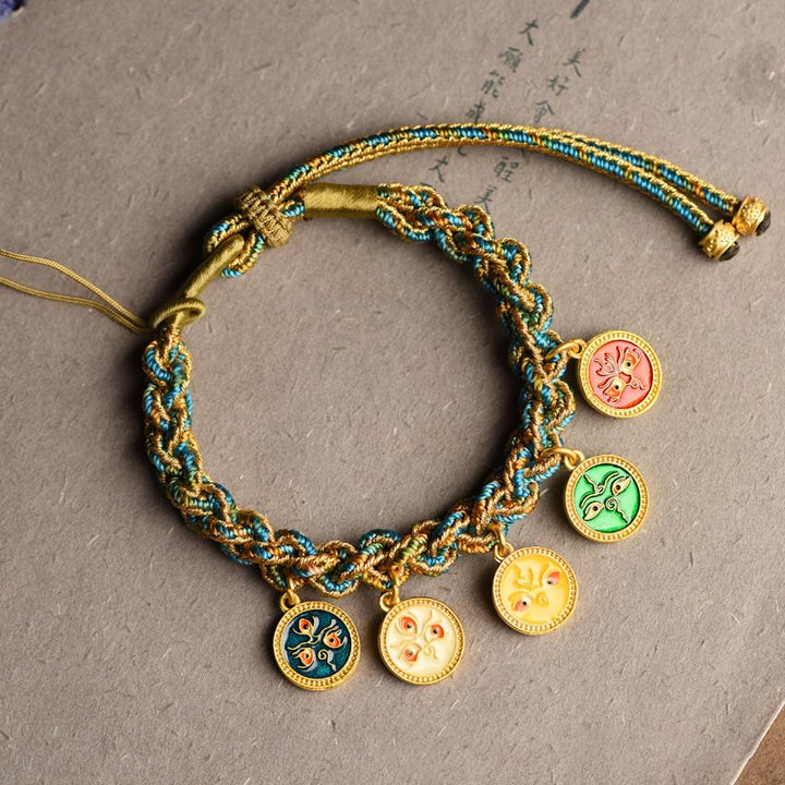 Braccialetto intrecciato a mano con corda intrecciata , Buddha Stones tibetane, cinque divinità della ricchezza e della fortuna