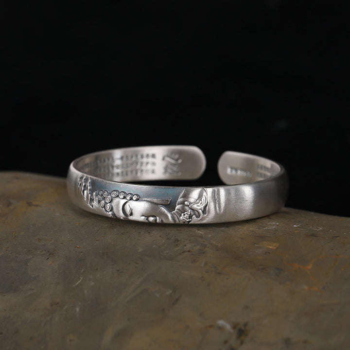 Braccialetto Buddha Stones 999 Sterling Silver Buddha Head Heart Sutra Serenity