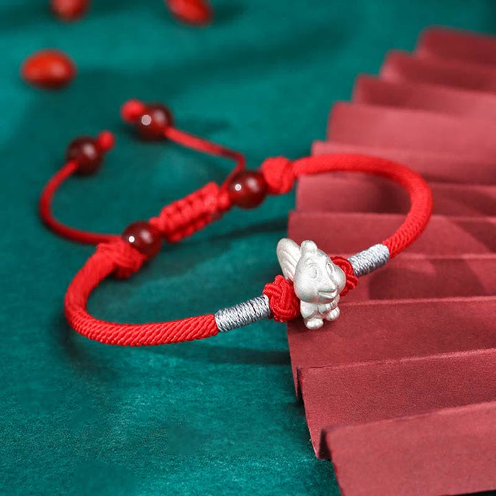 Braccialetto in corda rossa con Buddha Stones in argento sterling 999, zodiaco cinese, fortuna e forza