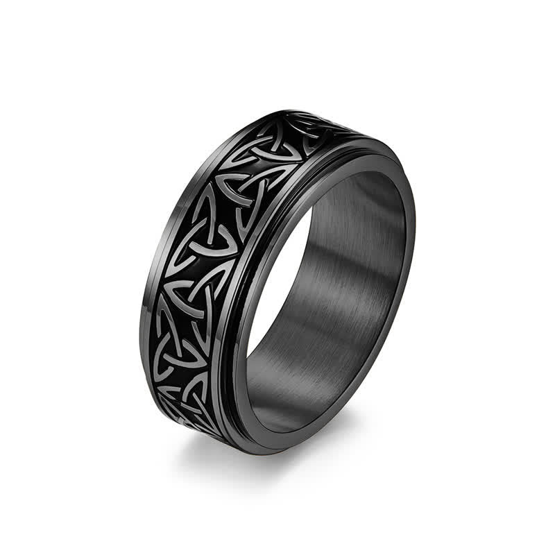 Anello girevole calmo in acciaio al titanio con nodo triangolare in Buddha Stones