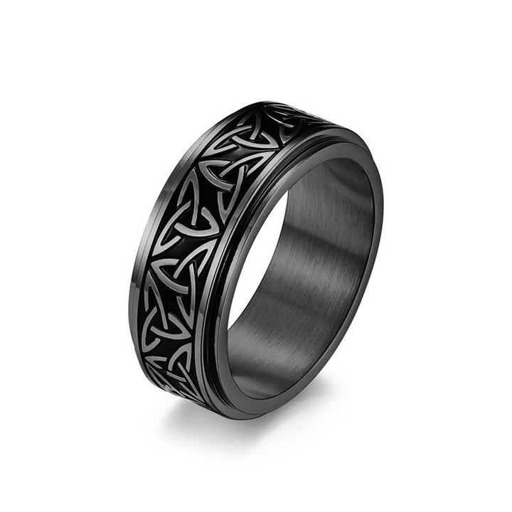 Anello girevole calmo in acciaio al titanio con nodo triangolare in Buddha Stones